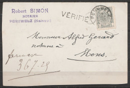CP Préimprimée Affr. N°81 Càd PERUWELZ /18 JANV 1909 Pour Notaire à MONS - 1893-1907 Coat Of Arms