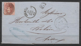 L. Affr. N°16 P25 Càd CHATELET /17 JUIN 1863 Pour BOHAIN (Aisne) - [PD] - Passages "BELG.AMF.ERQUELINNES" (?)  (au Dos:  - 1863-1864 Medallones (13/16)