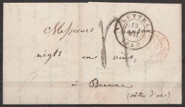 L. De FRASNES Càd Noir (rare !) LUTTRE /12 Mai 1852 Pour Négociant En Vin à BEAUNE - Càd "BELG. 5 Par Valenciennes" (au  - Otros & Sin Clasificación