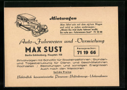 AK Berlin-Schöneberg, Auto-Fuhrwesen Und -Vermietung Max Sust In Der Hauptstrasse 152  - PKW