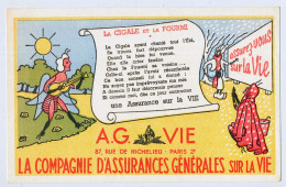 Buvard 21.1 X 13.5 Compagnie D'assurance A. G. VIE La Cigale Et La Fourmi (Fable De La Fontaine) - Bank En Verzekering