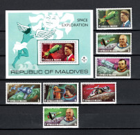 Maldives 1973 Space JFK Kennedy Set Of 7 + S/s MNH - Asia