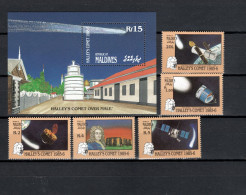 Maldives 1986 Space Halley's Comet Set Of 5 + S/s MNH - Asia