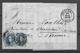 OBP11A (2x) Op Brief Uit 1859 Verzonden Courtrai (P29 8B) Naar Tamines, Met Vertrek- En Aankomststempel - 1858-1862 Medallions (9/12)
