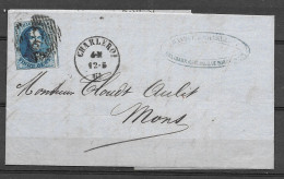 OBP11A Op Brief Uit 1861 Verzonden Charleroy (P25) Naar Mons, Met Vertrek - En Aankomstststempel - 1858-1862 Medaillen (9/12)