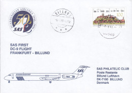 Deutschland SAS First DC-9 Flight FRANKFURT - BILLUND 1997 Cover Brief Lettre Brotype BILLUND (Arr.) Marktrecht Freising - Premiers Vols