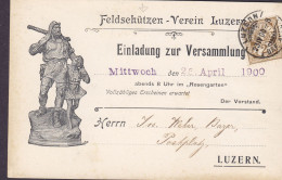 Switzerland Wilhelm Tell & Knabe Cachet FELSCHÜTZEN-VEREIN LUZERN, LUZERN 1900 Card Karte Einladung Zur Versammlung - Storia Postale