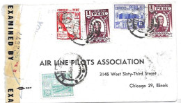 Peru Lima To Chicago USA 1945 CENSORED  (many Transit And Arrival Cancels On Back) - Peru