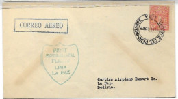 Peru Lima To Bolivia 1928 FIRST FLIGHT Cover To La PAZ - Pérou