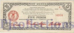 PHILIPPINES 5 PESOS 1944 PICK S526b VF EMERGENCY BANKNOTE - Filippine