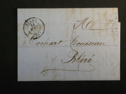 DN4 FRANCE BELLE LETTRE  1857   TOURS  A  BLERé +AFF. INTERESSANT++++ - 1849-1876: Classic Period