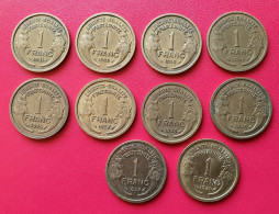 Lot De 10 Pièces Différentes 1 Franc Morlon 1931 à 1941 - 1 Franc