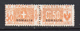 Somalia 1923 Pacchi Sovrastampato "SOMALIA"  N. 16   50 C Arancio  Nuovo MLH* Sassone 240 € - Somalie