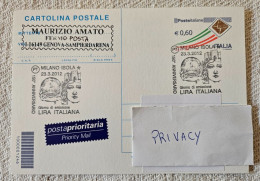 ERROR ! ITALY FDC LIRA ITALIANA 2012 On Postal Stationery 2009 By Mistake CARTOLINA POSTALE 0,60 Milano Isola - Varietà E Curiosità