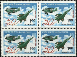 INDIA 1982 50TH ANNIVERSARY OF INDIAN AIR FORCE BLOCK OF 4 STAMPS MNH - Nuevos