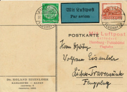 BF0698 / KARLSRUHE / FLUGHAFEN  -  30.6.33  , über Hamburg-Fuhlsbüttel Nach Lübeck-Travemünde -  Michel  476 - Poste Aérienne & Zeppelin