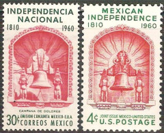 1960  EMISIÓN CONJUNTA MEXICO - USA Sc. 910- Sc. 1157 MNH JOINT ISSUE MEXICO, USA INDEPENDENCE, BELL OF DOLORES - Mexico