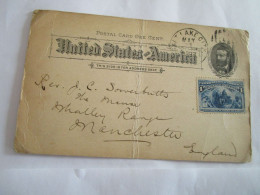 Postalcard One Cent USA De Salt Lake City 28/5/1893 Pour Manchester - Cartas & Documentos