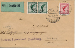 BF0702 / KÖLN / LUFTPOSTAMT  -  13.7.27  , Mit  Luftpost Nach Duisburg  -  Michel  378  2x  ,  379 - Correo Aéreo & Zeppelin