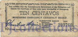 PHILIPPINES 10 CENTAVOS 1943 PICK S502 FINE+ EMERGENCY BANKNOTE - Filippine
