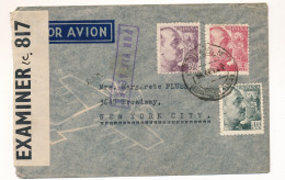 COVER 1942  OPENED BY EXAMINER  POR AVION  TO NEW YORK  CITY             VOIR IMAGES - Brieven En Documenten