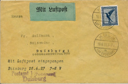 BF0705 / KÖLN / LUFTPOSTAMT  -  18.6.27  , Mit  Luftpost Nach Duisburg  -  Michel  380 - Correo Aéreo & Zeppelin