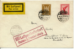 BF0706 / KARLSRUHE / LUFTPOST  -  5.1.27  ,  Nach Frankfurt  -  Michel  355 , 379 - Airmail & Zeppelin