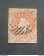 CILE 1853 CRISTOFORO COLOMBO SCOTT N 1 WMK B BLUED PAPER LYING DOWN WATERMARK POSITION ERROR 3 SCANNERS - Cile