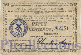 PHILIPPINES 50 CENTAVOS 1945 PICK S534 AVF EMERGENCY BANKNOTE - Philippinen