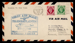 REINO UNIDO 1939 LONDON FIRST AIR MAIL TRANSATLANTIC ENGLAND USA - Brieven En Documenten