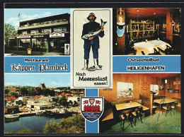 AK Heiligenhafen /Ostseeheilbad, Restaurant Käppen Plambeck In Vier Ansichten Mit Wappen  - Heiligenhafen