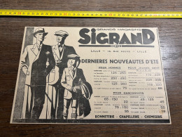 1930 GHI12 Publicité Grands Magasins Sigrand LILLE - 16, RUE NEUVE - Collezioni