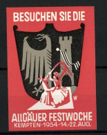 Reklamemarke Kempten, Allgäuer Festwoche 1954, Wappen Mit Adler Und Ritter  - Cinderellas