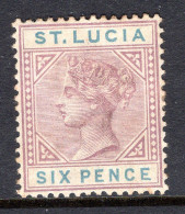 St Lucia 1886-87 QV - Wmk. Crown CA - Die I - 6d Dull Mauve & Blue HM (SG 41) - Toned - St.Lucia (...-1978)