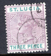 St Lucia 1886-87 QV - Wmk. Crown CA - Die I - 3d Dull Mauve & Green Used (SG 40) - St.Lucia (...-1978)