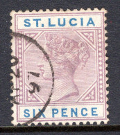 St Lucia 1886-87 QV - Wmk. Crown CA - Die I - 6d Dull Mauve & Blue Used (SG 41) - Ste Lucie (...-1978)
