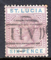 St Lucia 1886-87 QV - Wmk. Crown CA - Die I - 6d Dull Mauve & Blue Used (SG 41) - Ste Lucie (...-1978)