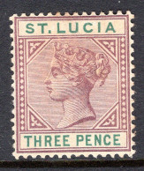 St Lucia 1891-98 QV - Wmk. Crown CA - Die II - 3d Dull Mauve & Green HM (SG 47) - Ste Lucie (...-1978)