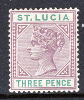 St Lucia 1891-98 QV - Wmk. Crown CA - Die II - 3d Dull Mauve & Green HM (SG 47) - Ste Lucie (...-1978)