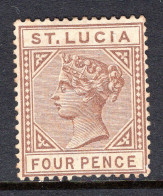 St Lucia 1891-98 QV - Wmk. Crown CA - Die II - 4d Brown HM (SG 48) - St.Lucia (...-1978)