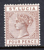 St Lucia 1891-98 QV - Wmk. Crown CA - Die II - 4d Brown HM (SG 48) - Ste Lucie (...-1978)