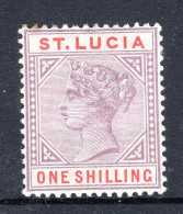 St Lucia 1891-98 QV - Wmk. Crown CA - Die II - 1/- Dull Mauve & Red HM (SG 50) - St.Lucia (...-1978)