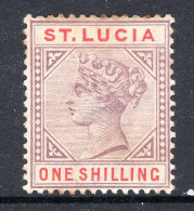 St Lucia 1891-98 QV - Wmk. Crown CA - Die II - 1/- Dull Mauve & Red HM (SG 50) - Light Tone - Ste Lucie (...-1978)