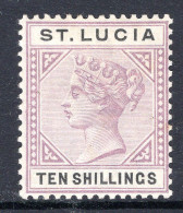 St Lucia 1891-98 QV - Wmk. Crown CA - Die II - 10/- Dull Mauve & Black HM (SG 52) - St.Lucia (...-1978)