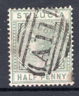 St Lucia 1891-98 QV - Wmk. Crown CA - Die II - ½d Dull Green Used (SG 43) - Ste Lucie (...-1978)