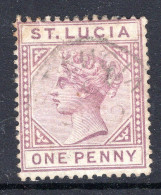 St Lucia 1891-98 QV - Wmk. Crown CA - Die II - 1d Dull Mauve Used (SG 44) - St.Lucia (...-1978)