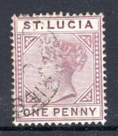 St Lucia 1891-98 QV - Wmk. Crown CA - Die II - 1d Dull Mauve Used (SG 44) - Ste Lucie (...-1978)