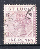 St Lucia 1891-98 QV - Wmk. Crown CA - Die II - 1d Dull Mauve Used (SG 44) - St.Lucia (...-1978)