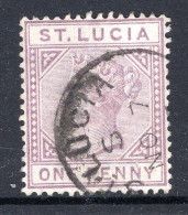 St Lucia 1891-98 QV - Wmk. Crown CA - Die II - 1d Dull Mauve Used (SG 44) - Ste Lucie (...-1978)