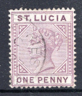 St Lucia 1891-98 QV - Wmk. Crown CA - Die II - 1d Dull Mauve Used (SG 44) - St.Lucia (...-1978)